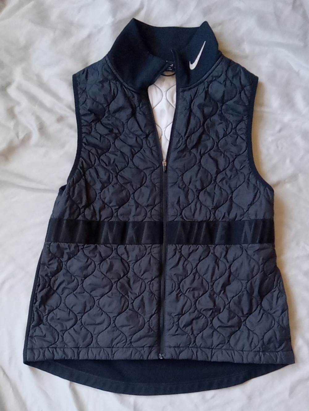 Nike Women's Black Quilted Sleeveless Vest with Logo Collar